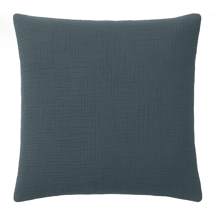 Paire de Taies d'oreiller gaze de coton lavé bleu petrole