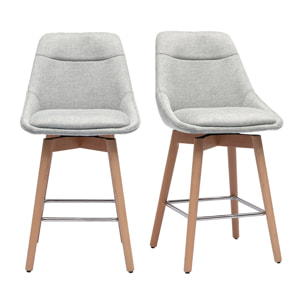 Tabourets de bar scandinaves pivotants 360° en tissu effet velours texturé gris clair et bois clair H65 cm (lot de 2) ALESS