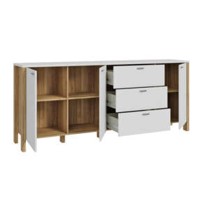 Buffet L208 cm 3 tiroirs 3 portes décor chêne et gris clair - BOLERO