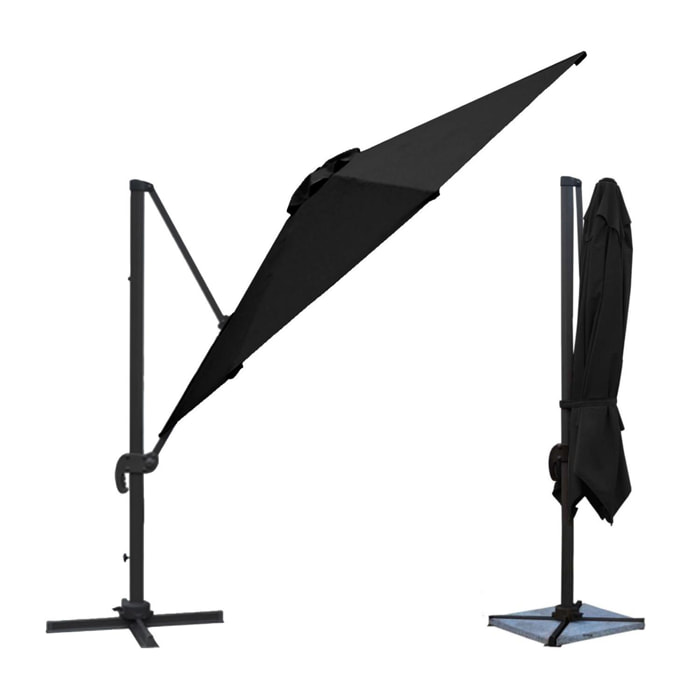 Parasol déporté MOLOKAI rectangulaire avec housse - Noir