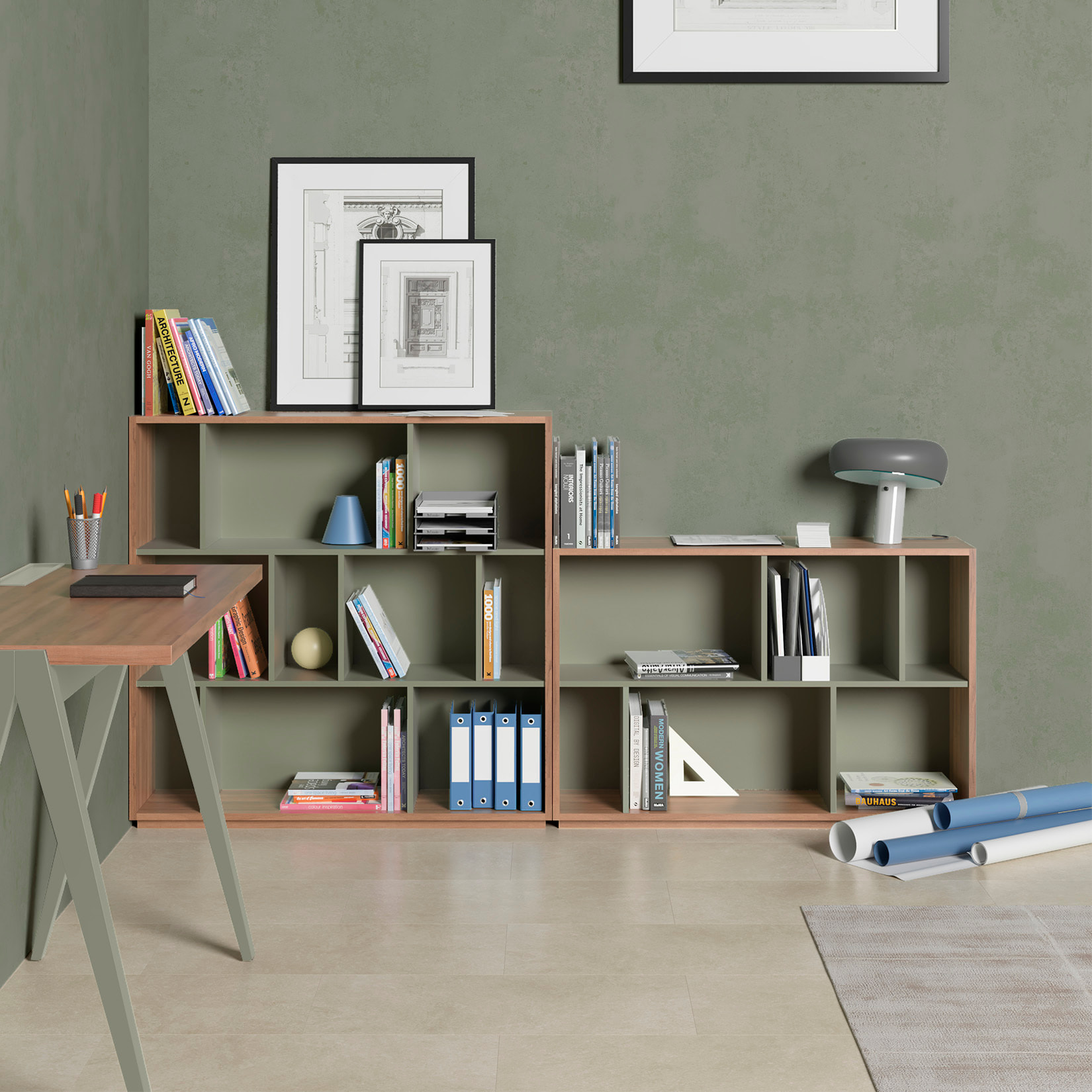 Estantería librería Nack melamina nogal-verde 80x119x32 cm