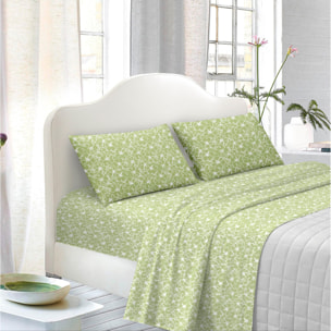 White & White Completo letto matrimoniale Flowers 100% cotone Verde