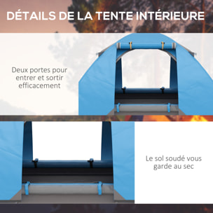 Tente de camping 2-3 personnes dim. 268L x 214l x 103H cm - 2 portes zippées, tapis sol, sac transport - alu. polyester gris bleu