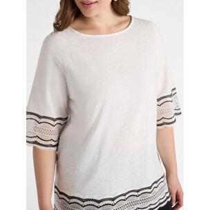 Fiorella Rubino - Camiseta con bordes de crochet - Blanco