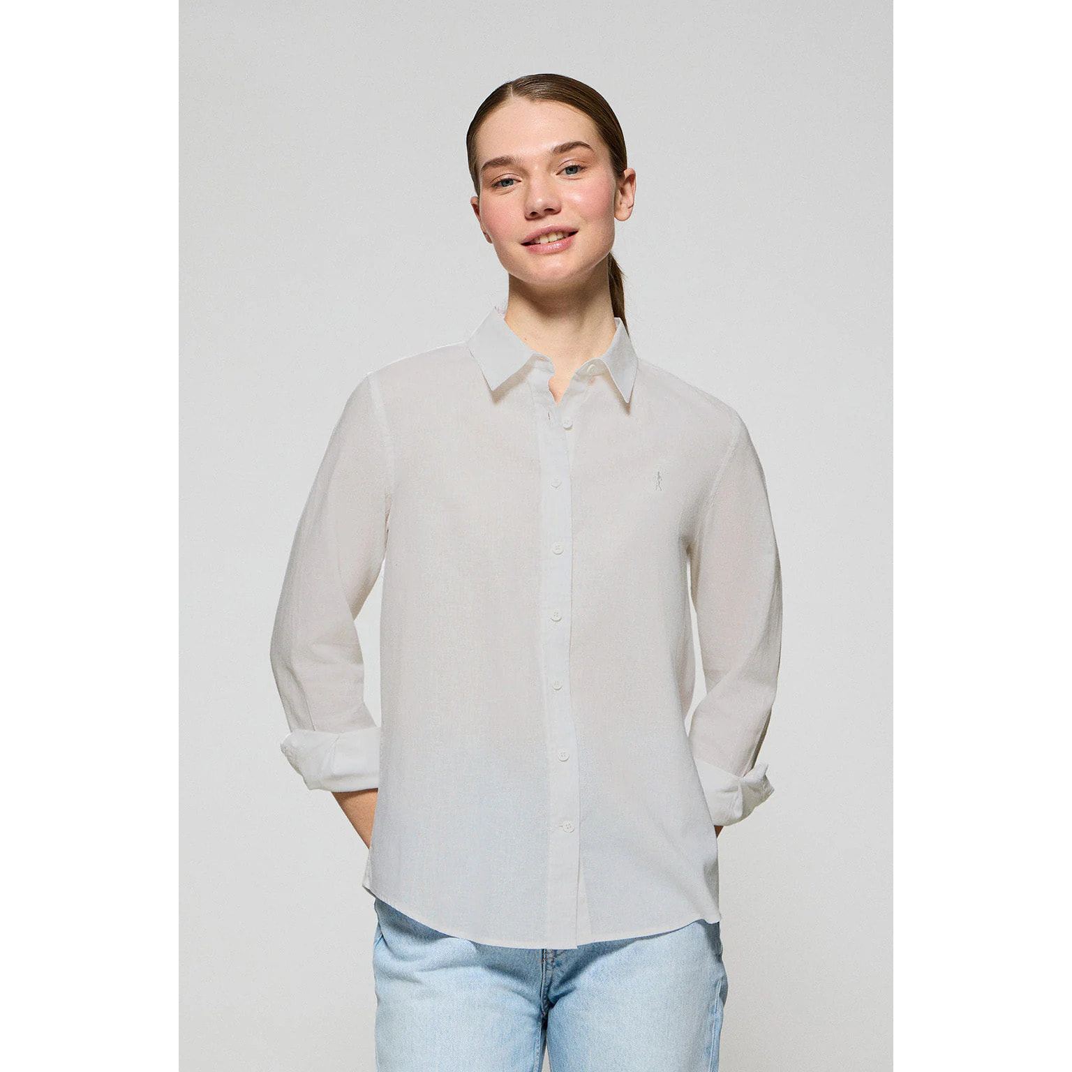 Camicia bianca regular fit in lino-cotone con ricamo Rigby Go