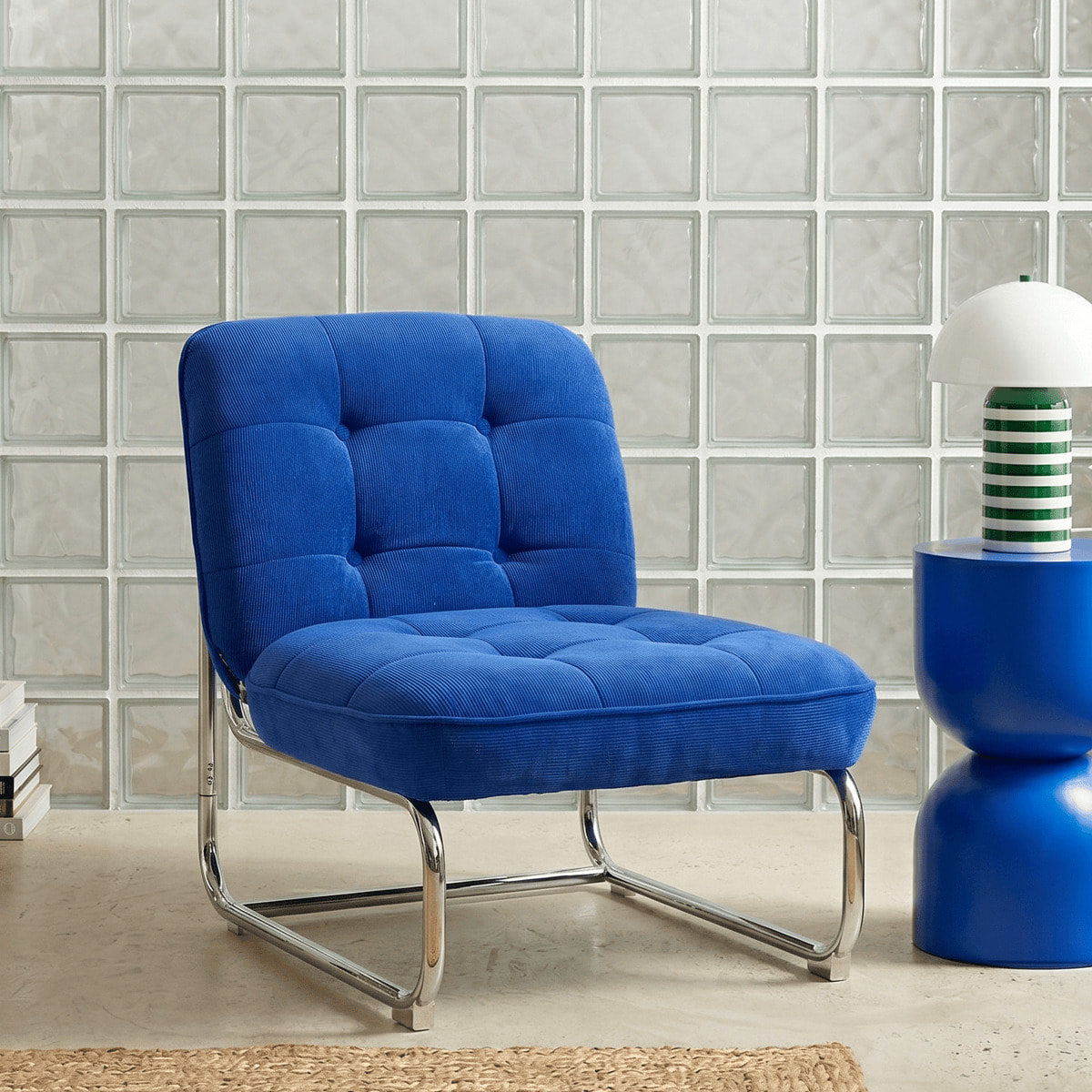 Fauteuil en velours côtelé et piètement chromé - MARVIN