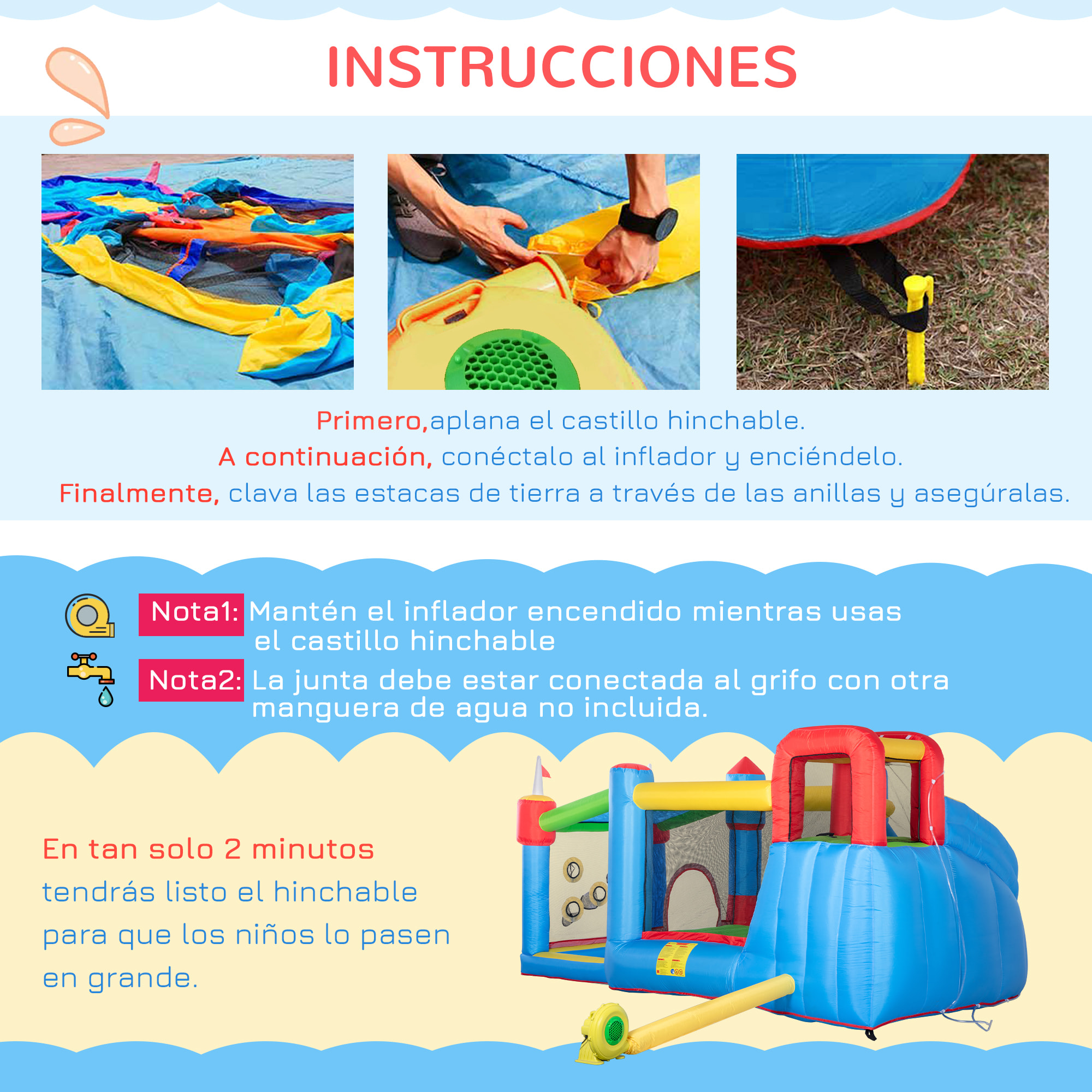 Castillo Hinchable Infantil con Tobogán Castillo Hinchable para Niños 3-8 Años con Cama de Salto Piscina Inflador y Bolsa de Transporte 390x300x197 cm Multicolor