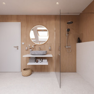 Caniveau douche plein pied à l'italienne, acier inoxydable satiné, pieds de réglage, siphon de sol compris