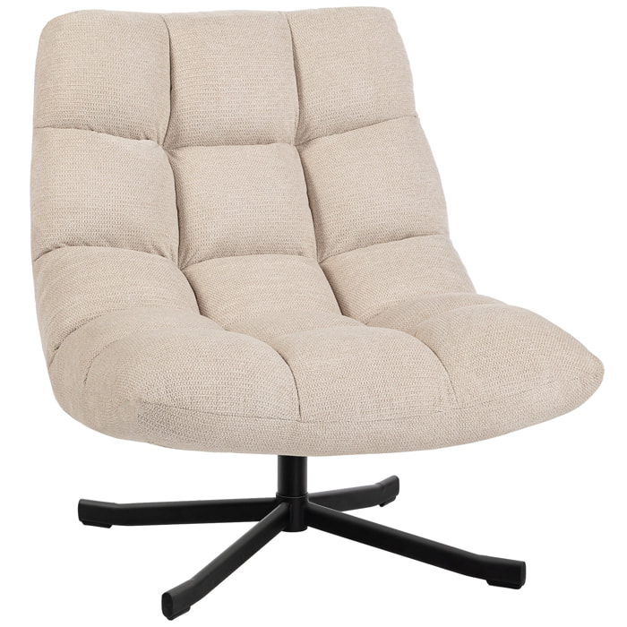 Sillón Giratorio Moderno, Butaca de Salón con Base de Cruz, Tapizado en Chenilla Impermeable, Asiento Extra Ancho y Patas de Acero, Sillón Relax para Sala de Estar, Dormitorio, Blanco Crema