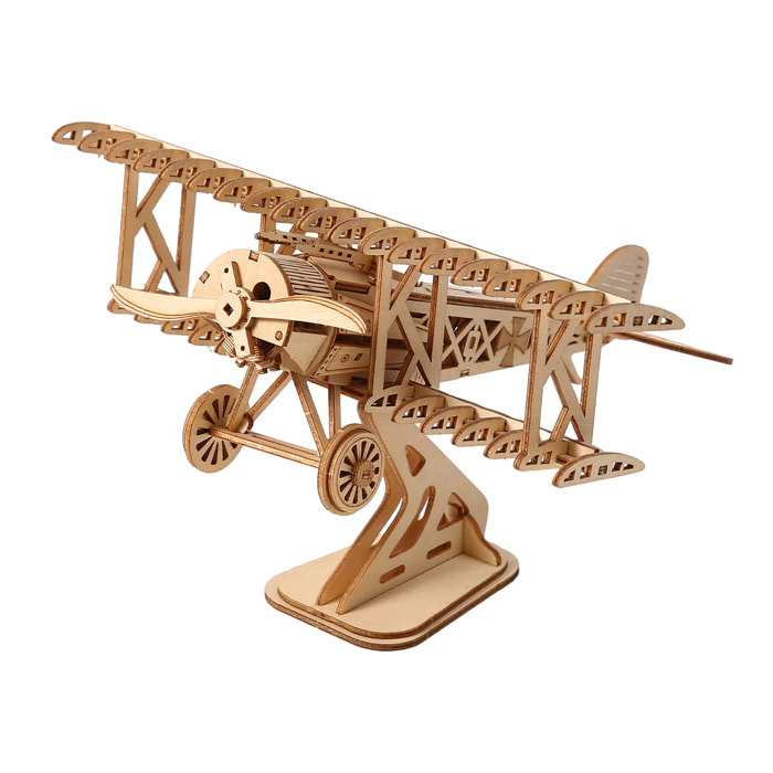 Maqueta de Madera 3D, diseño de Avioneta con movimiento mecánico. 105 piezas.