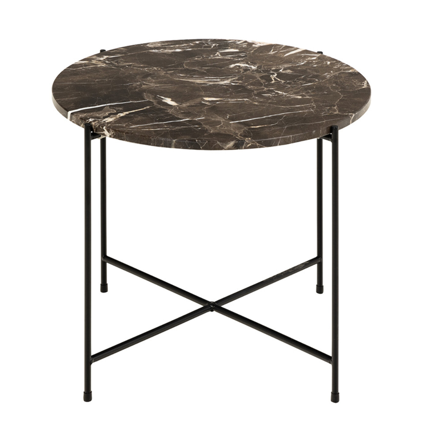 Ezaro - table basse - 52 cm - plateau en marbre - pieds en acier - Marron