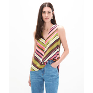 Top senza maniche con strisce multicolori