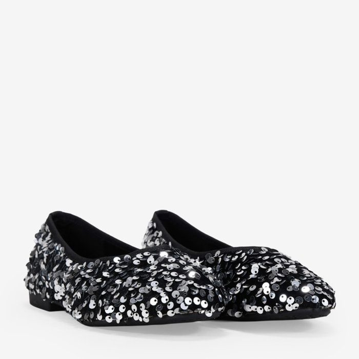 Bailarinas planas negras con lentejuelas