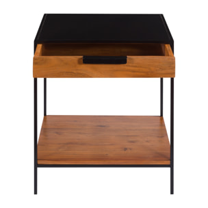 Table de chevet 1 tiroir en bois d'acacia et métal - Salama