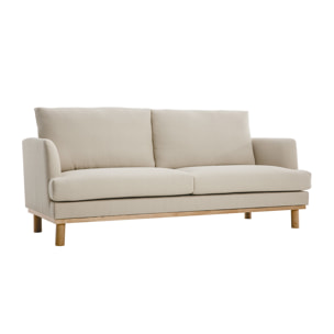 Canapé scandinave 3 places en tissu beige et bois clair HOBART