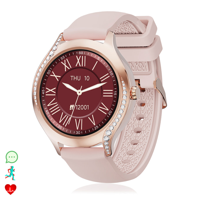 DAM Smartwatch T214 compacto y elegante. Llamadas BT, notificaciones push. Monitor de salud, ciclos femeninos. Modos deportivos. 4,1x1,1x4 Cm. Color: Oro Rosa