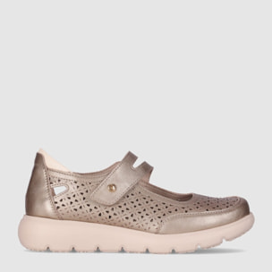 Zapatos de Piel - Bronce - Tacón: Bajo