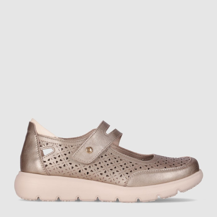 Zapatos de Piel - Bronce - Tacón: Bajo