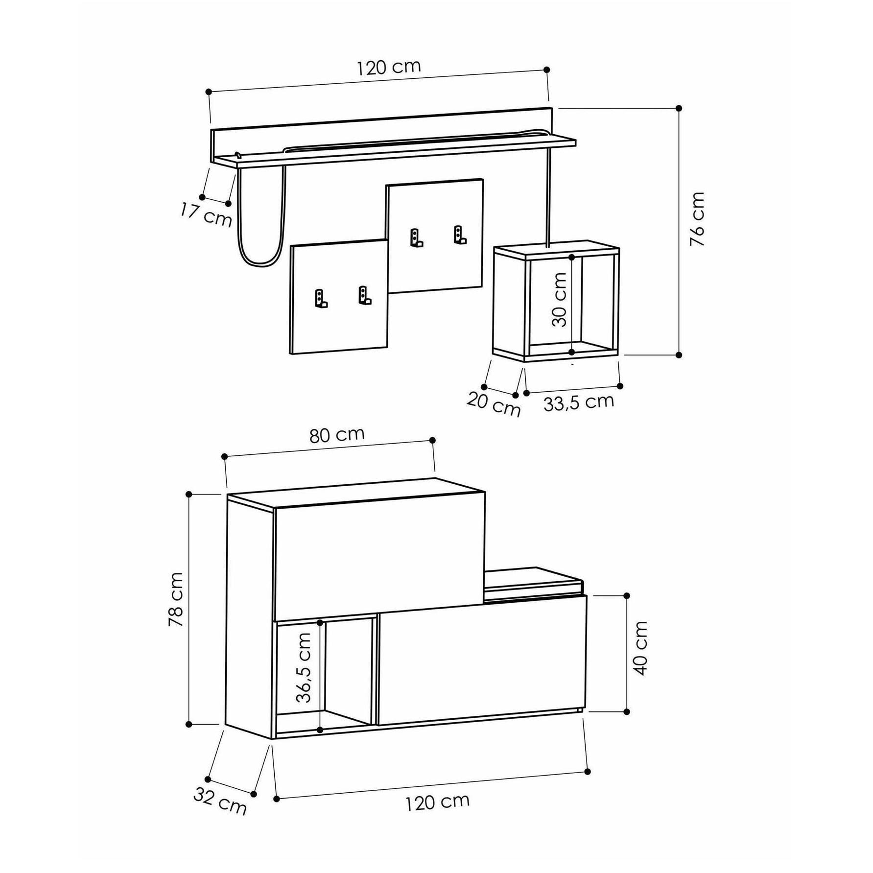 Mobile da ingresso Dgiorgin, Entratina appendiabiti, Composizione per atrio, Consolle portaoggetti multifunzione, 120x17h76 cm, Antracite e Rovere