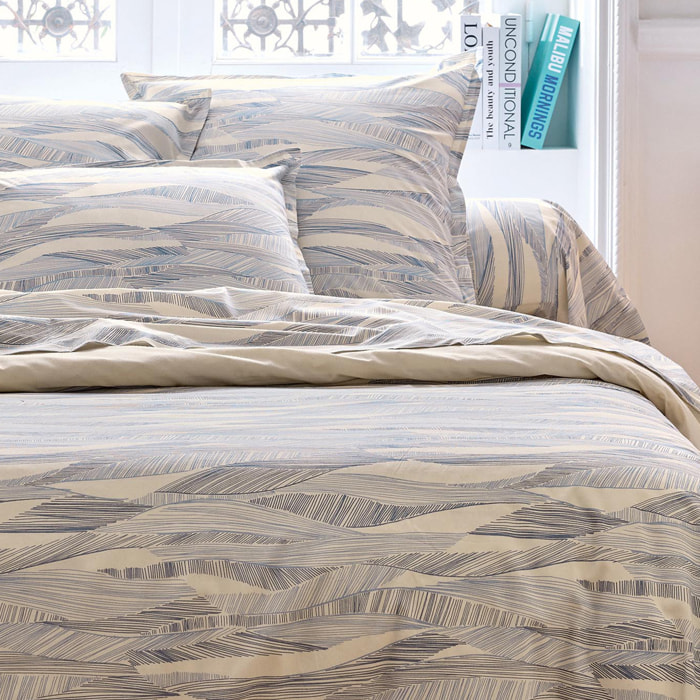 Housse de couette coton 57 fils motif ondulé - Bleu