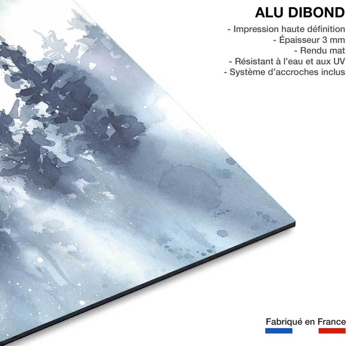 Tableau paysage abstrait Neige sur la forêt Tableau alu Dibond