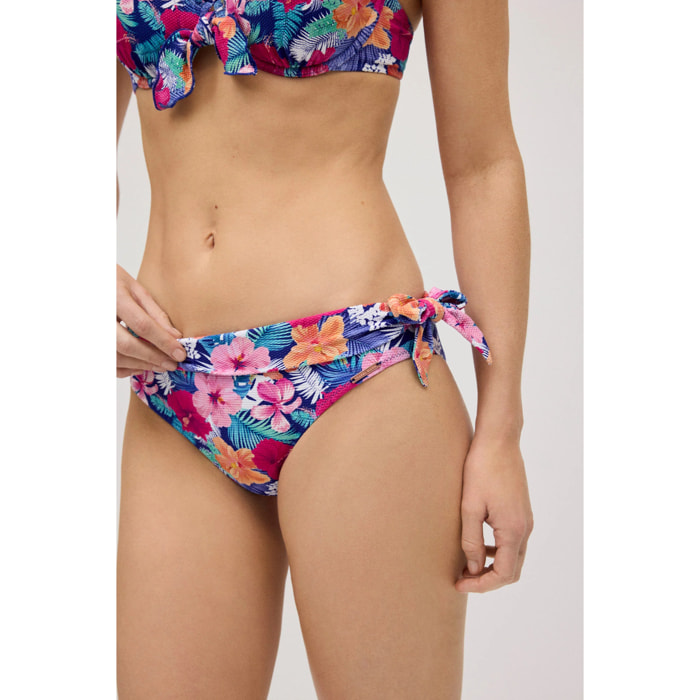Slip bikini midi in piqué floreale