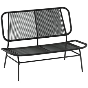 Sofá Exterior de Ratán de 2 Plazas, Sofá de Jardín Exterior con Asiento y Respaldo Tejidos de Ratán PE, Estructura de Acero, Carga 240 kg, para Balcón, Porche, Patio, Negro