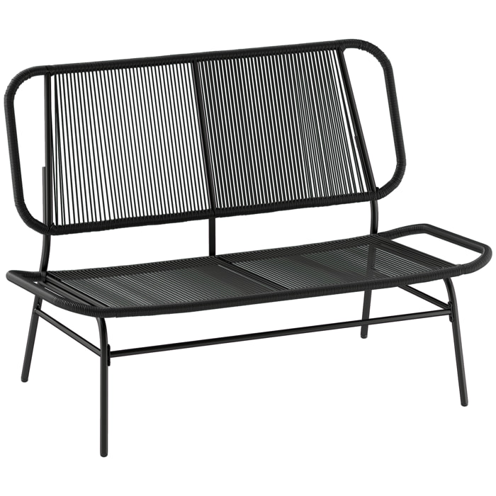 Sofá Exterior de Ratán de 2 Plazas, Sofá de Jardín Exterior con Asiento y Respaldo Tejidos de Ratán PE, Estructura de Acero, Carga 240 kg, para Balcón, Porche, Patio, Negro