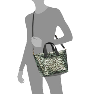 Cassandra bolso tote mujer. Piel auténtica Gamuza, animal print leopardo, lacado brillante.