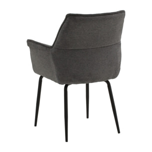 Set di 2 sedie SHERMAN OAKS in tessuto grigio e gambe in metallo nero, con braccioli