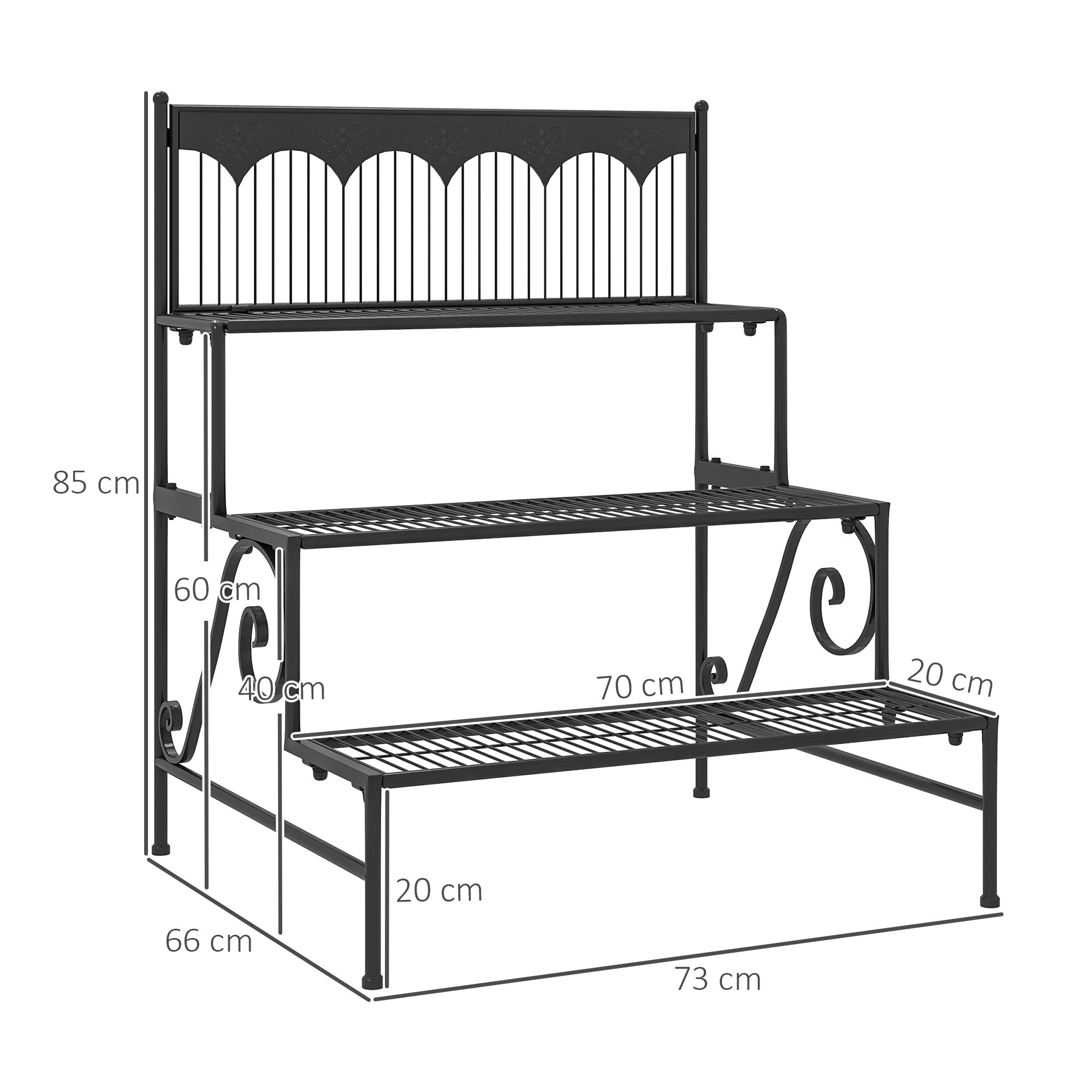 Soporte para Plantas de 3 Niveles Estantería para Plantas para Esquina Diseño en Escalera Soporte para Macetas Interior y Exterior 73x66x85 cm Negro