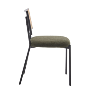 Luciano - lot de 2 chaises cannage - en tissu bouclette - Vert Kaki