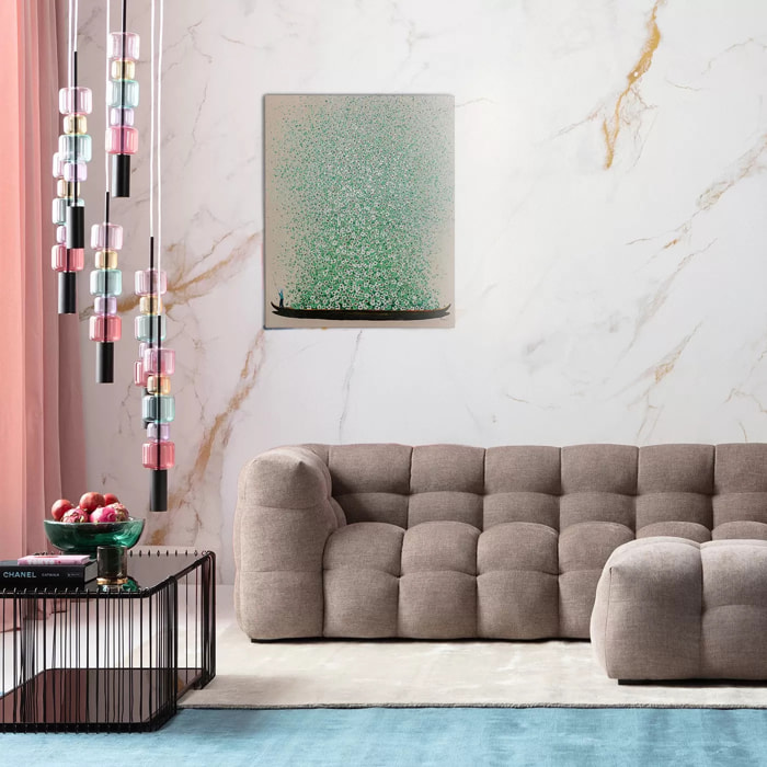 Tableau Touched fleurs pirogue 40x50cm beige et vert Kare Design