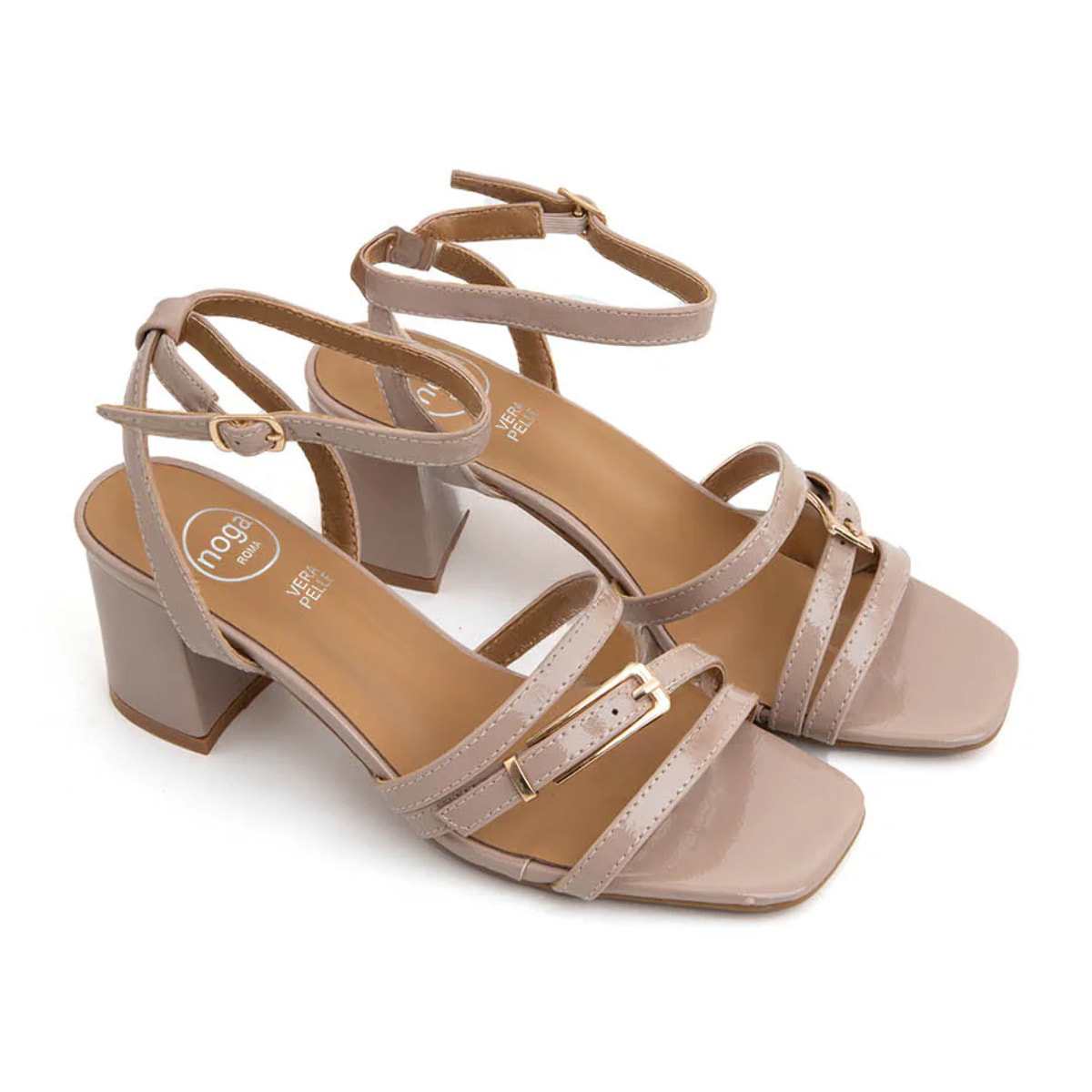 Sandalo glossy con fascette a incrocio - BEIGE