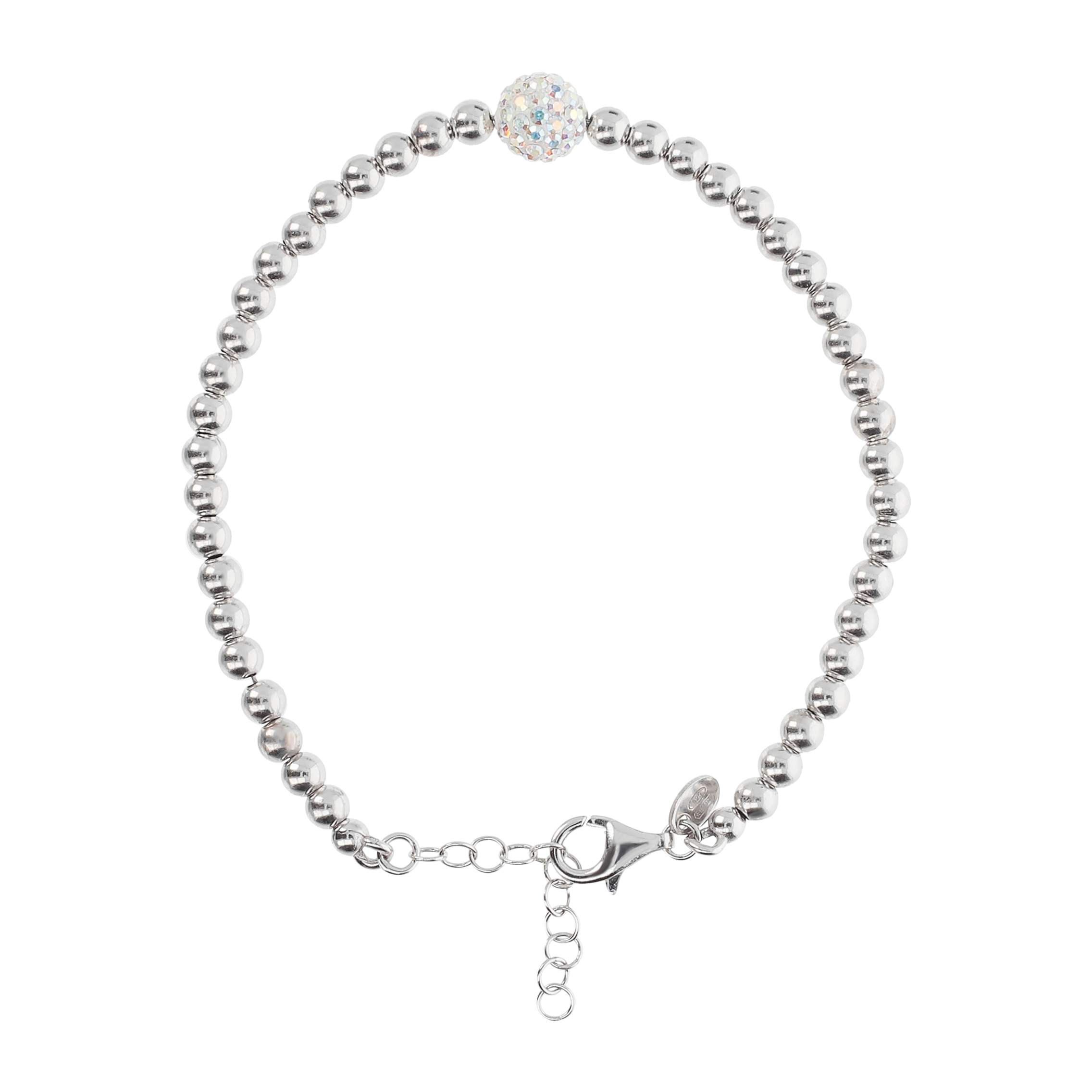 Bracciale con Sfere ed Elemento Tondo in Cubic Zirconia in Argento 925 placcato Rodio