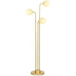 Lampadaire sur pied style contemporain acier doré 3 globes pivotants verre dépoli blanc