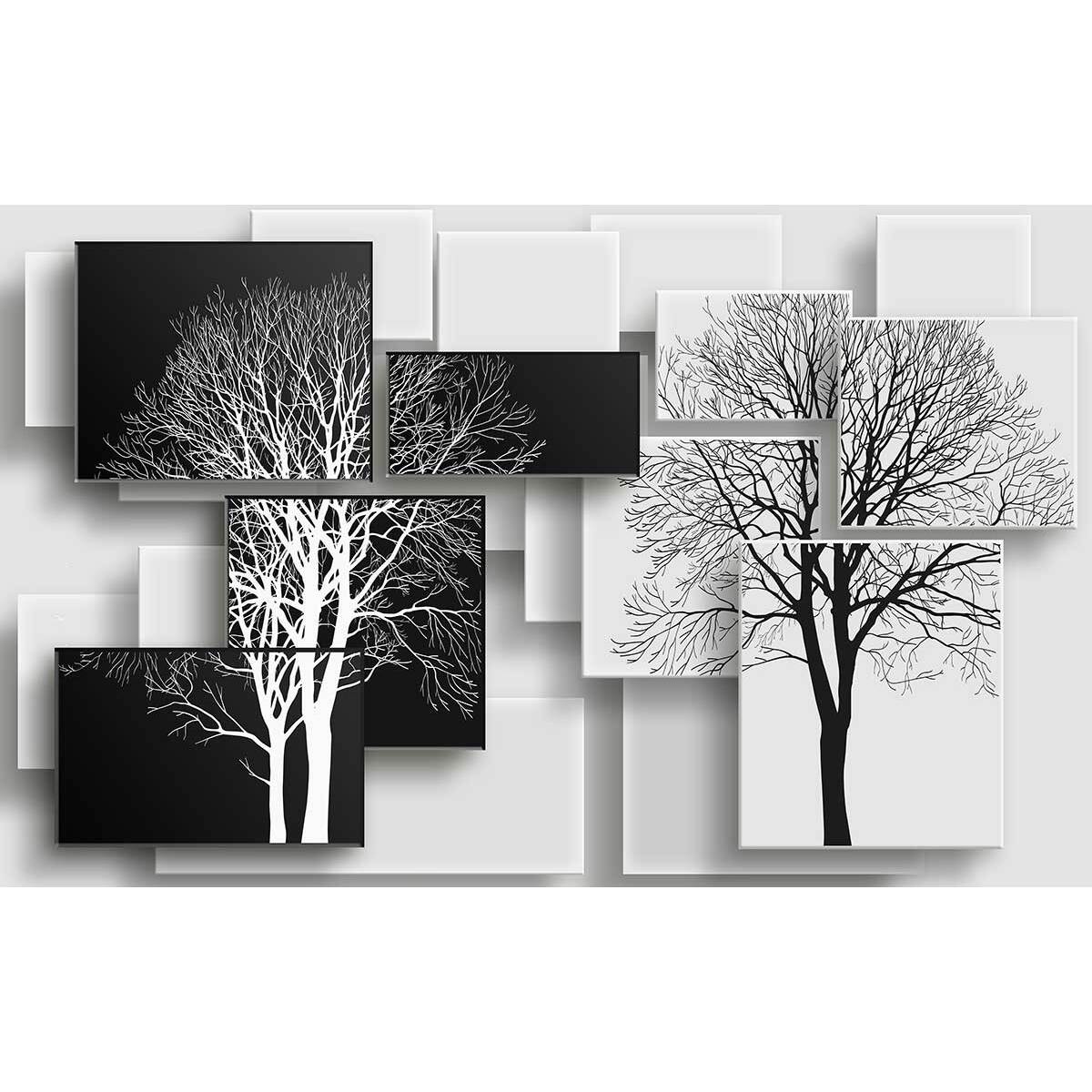 Tableau graphique arbres sur fonds noir et blanc - 80x50 cm Toile imprimée