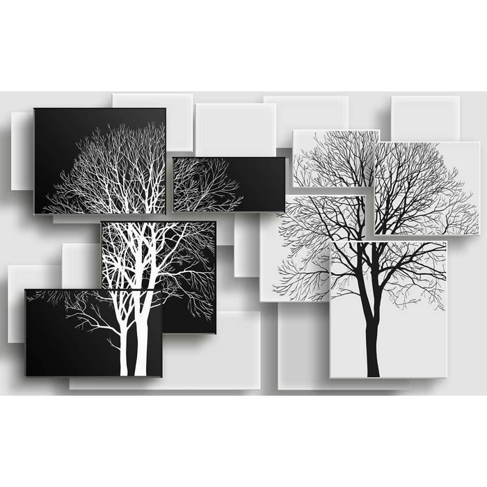 Tableau graphique arbres sur fonds noir et blanc - 80x50 cm Toile imprimée