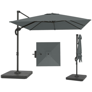 Parasol déporté inclinable rotatif - pied, dalles lestage inclus - alu gris