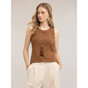 Motivi - Top con collana a nappa integrata - Marrone