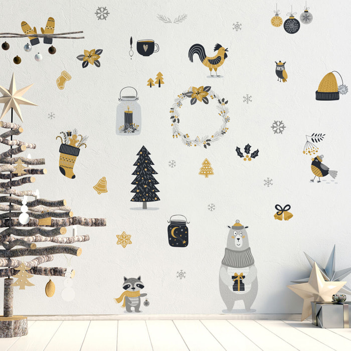 Sticker Noël animaux scandinave - Autocollants stickers adhésifs noël - décoration fêtes