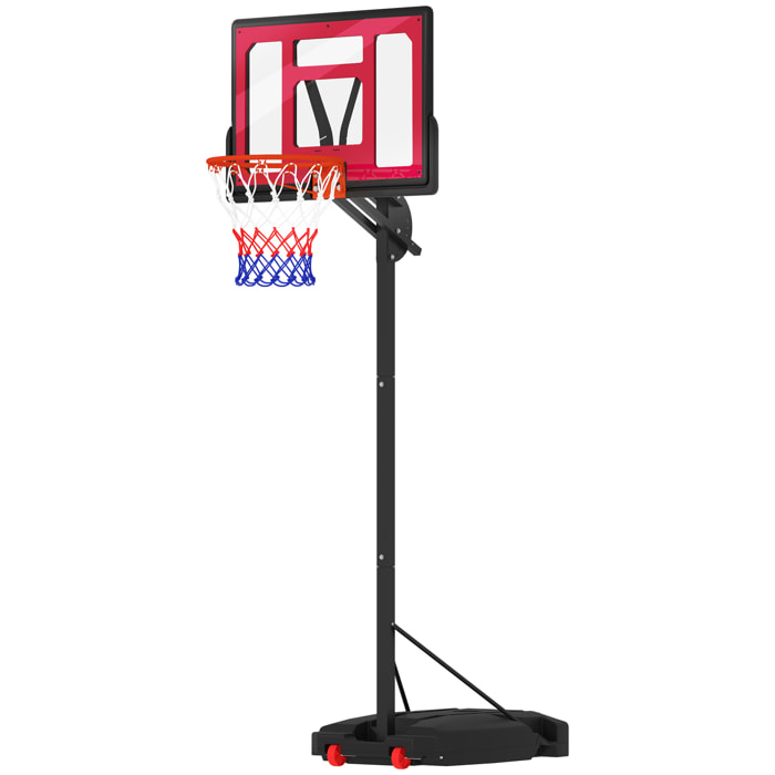 Canasta de Baloncesto Infantil con Altura Ajustable 200-260 cm Canasta de Baloncesto Exterior Portátil con Ruedas Base Rellenable y Bolsa de Peso Rojo y Negro
