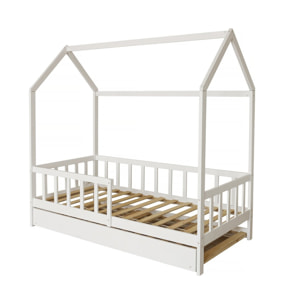 Lit cabane enfant avec tiroir "Paloma" -  90 x 190 cm - Blanc