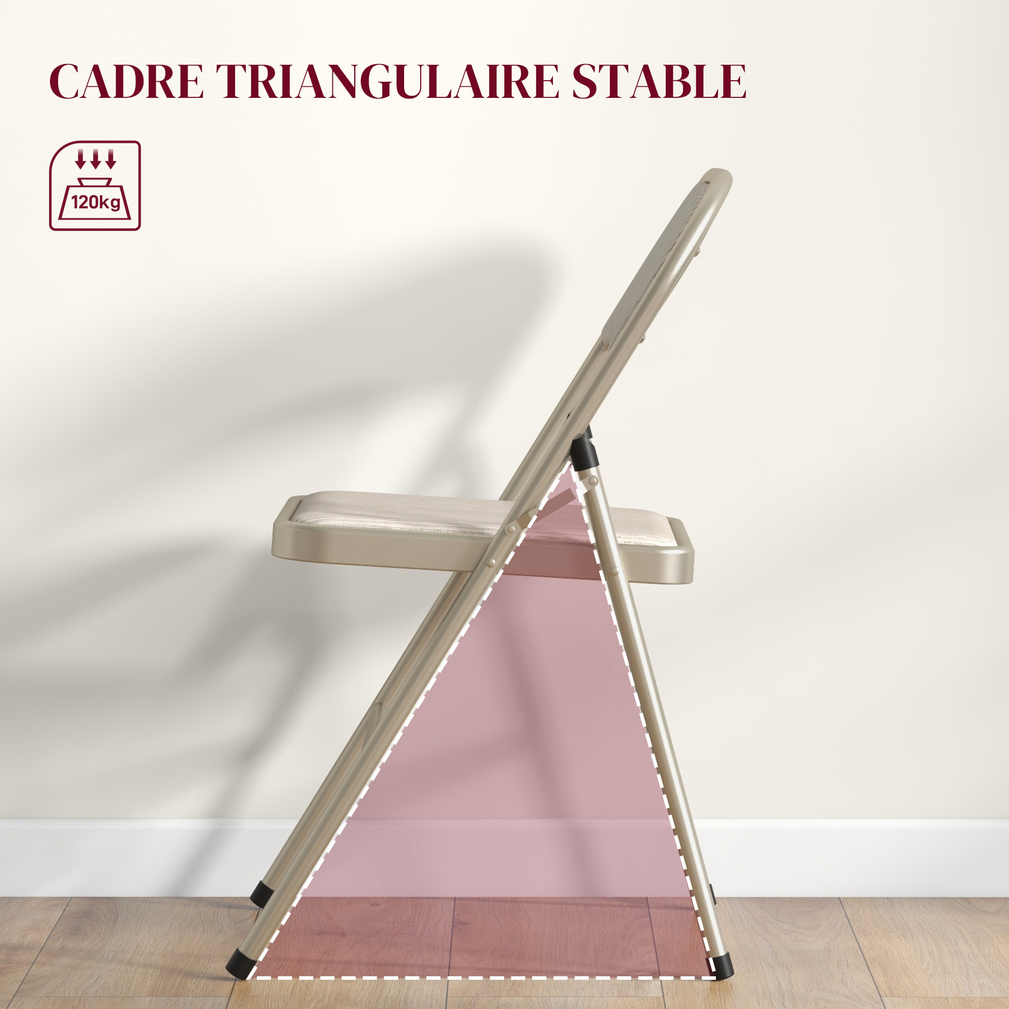 Lot de 6 chaises pliantes assise dossier rembourrés acier tissu toucher lin beige