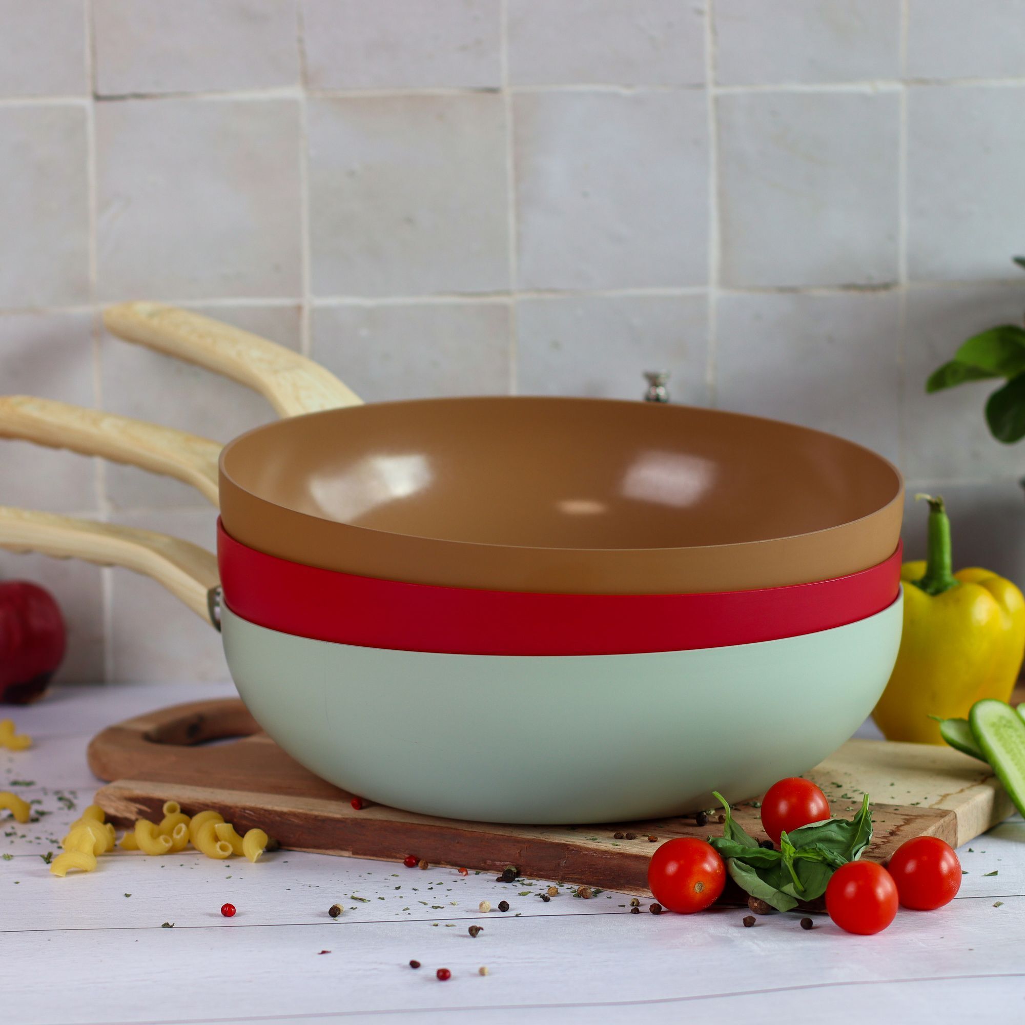 Wok 28cm avec revêtement céramique noisette - tous feux COLORAMA