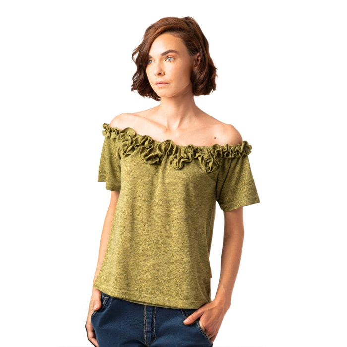 Mamatayoe Top Mixture para mujer - Top, Sweater, mango corta, con volante