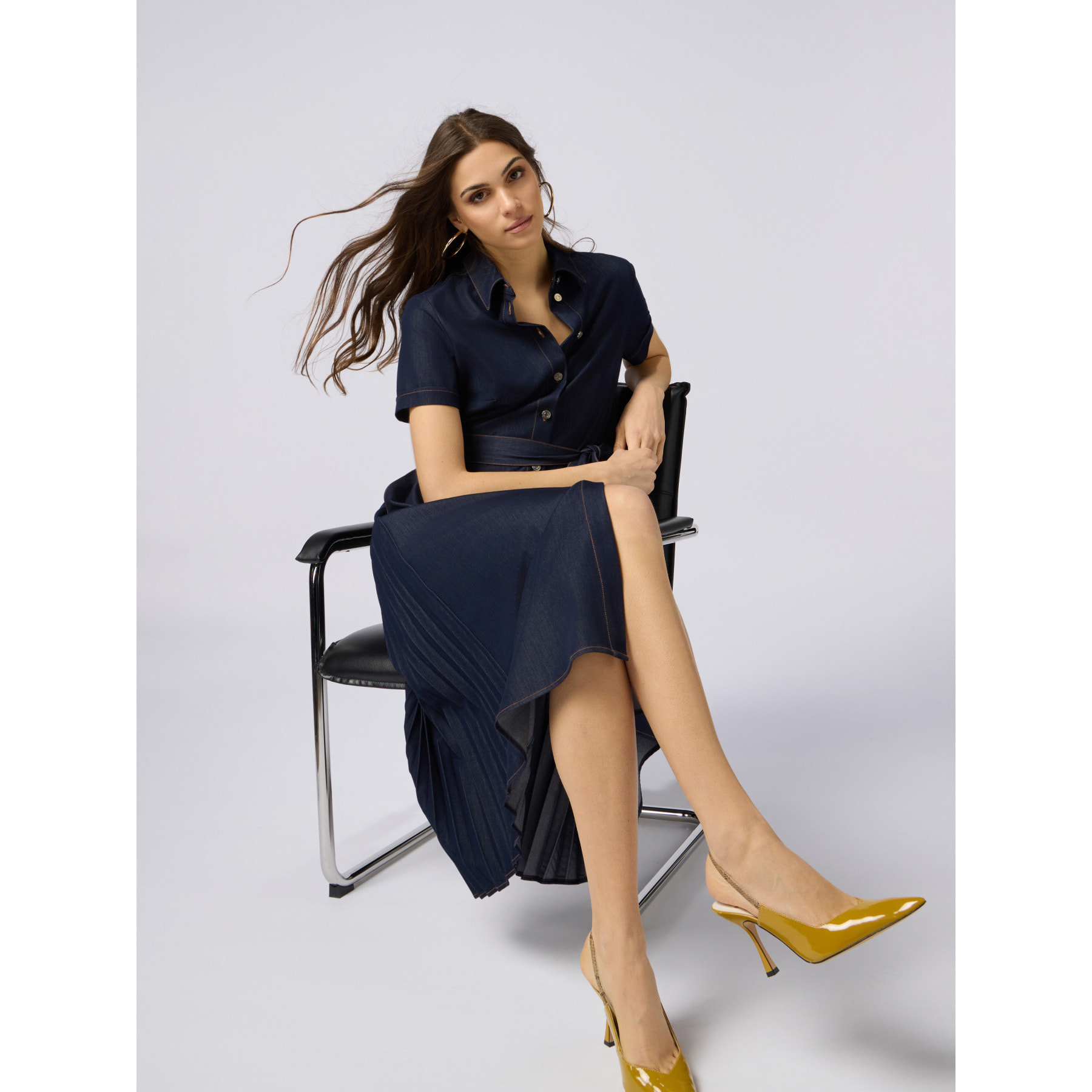 Oltre - Vestido camisero largo efecto denim - Azul