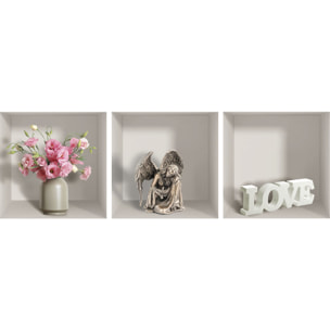 Stickers muraux 3D | Sticker Mural Autocollant effet 3D objets symboles de l'amour - Stickers adhésifs 3D Chambre Salon Trompe l'oeil