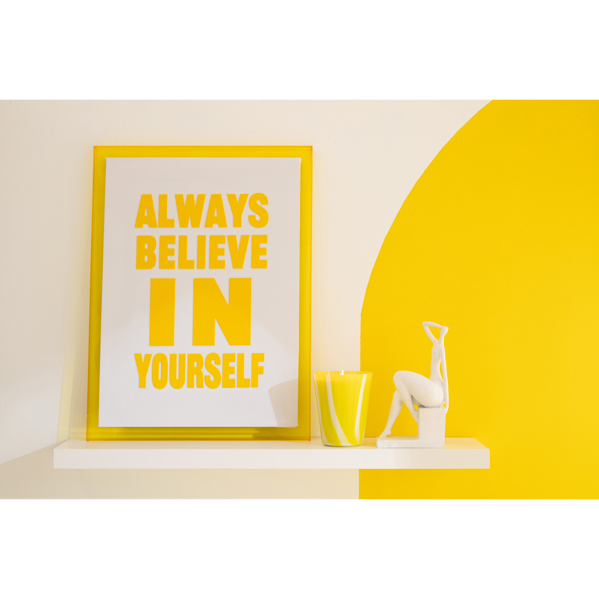 J-Line Tableau de Citations Energy/Believe - toile - blanc/jaune fluo - 2 pièces