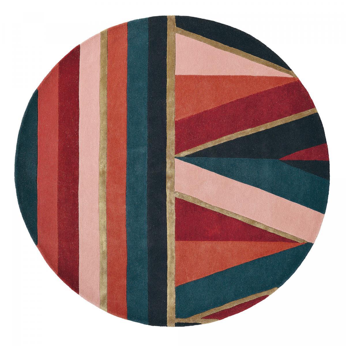 Tapis rond fait à la main en laine motif géométrique NUITOR